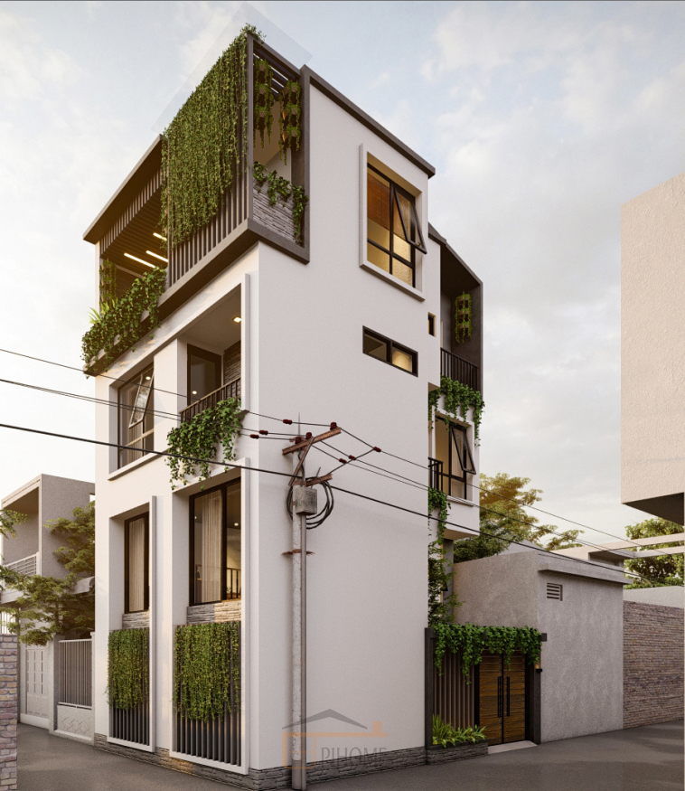 Thiết kế kiến trúc và bố trí mặt bằng nhà ở 4 tầng